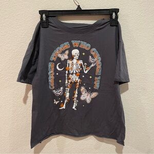 T Shirt with Skeleton and Butterflies